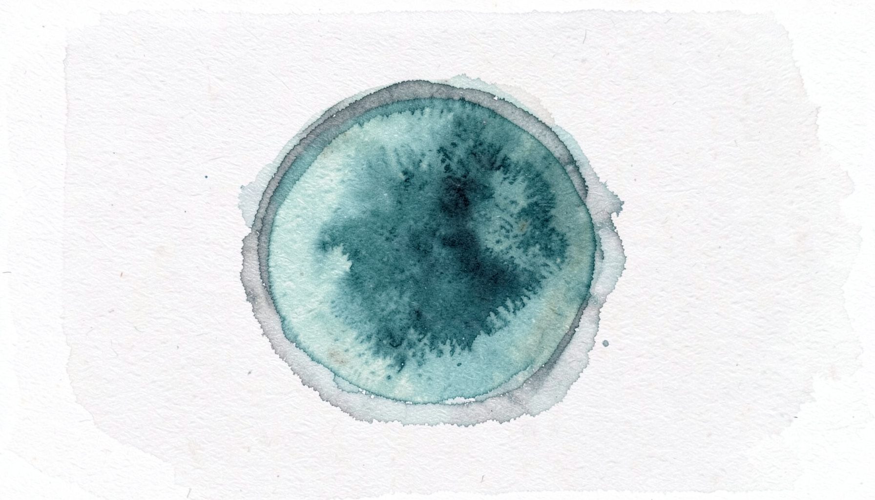 A soft watercolour painting of a rounded icon in slate grey and pale teal, evoking a museum or educational institution symbol.