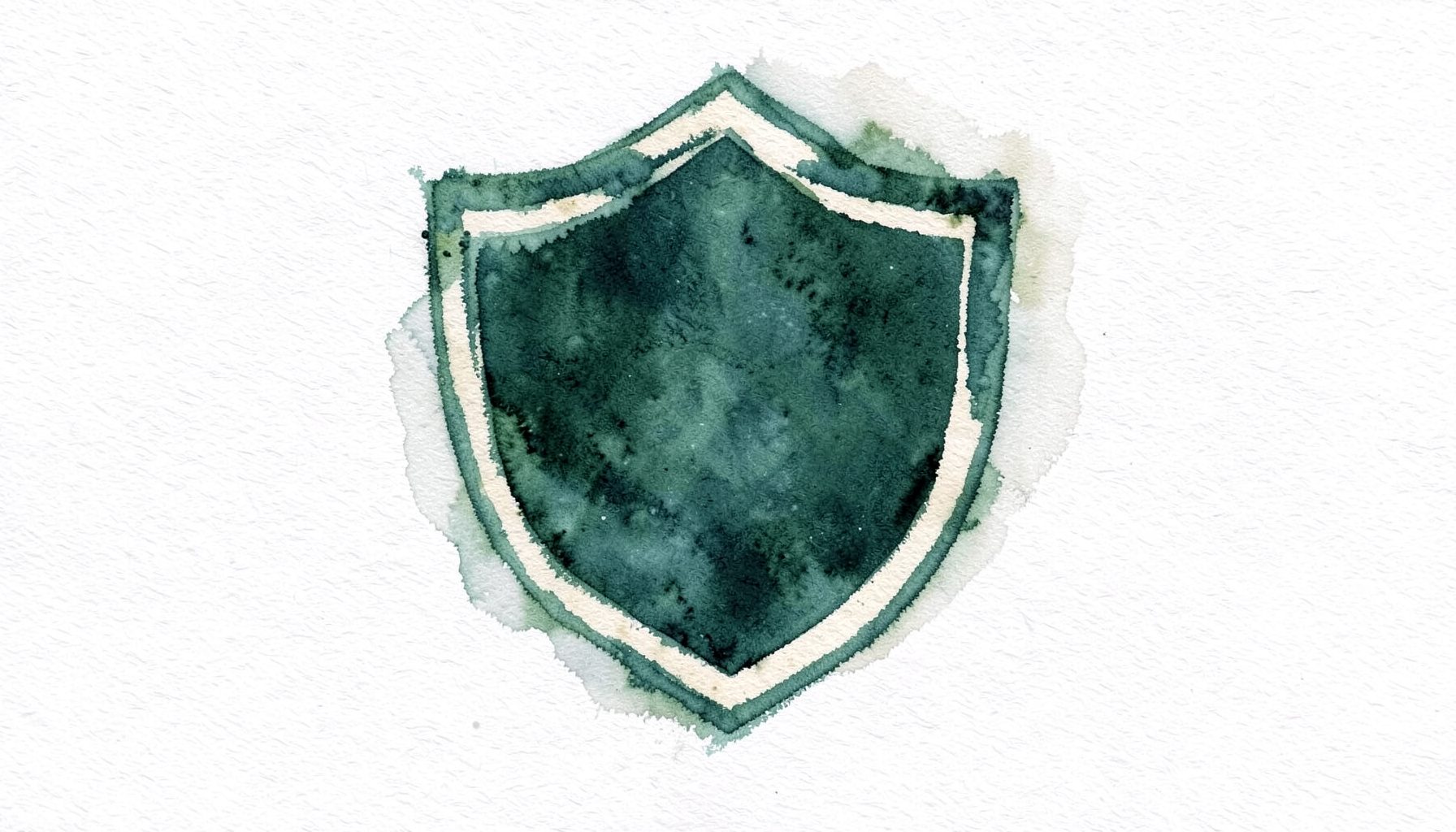 A soft watercolour painting of a shield-shaped emblem in deep forest green and cream, suggesting a geological association mark.